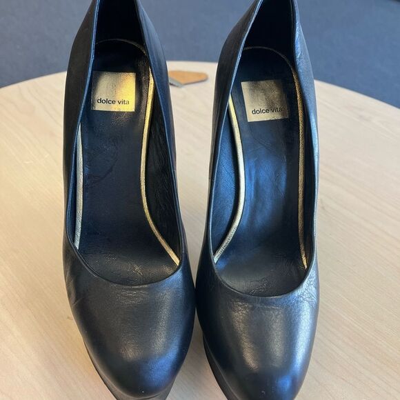 Dolce Vita Black Leather Platform Heels - Picture 3 of 7